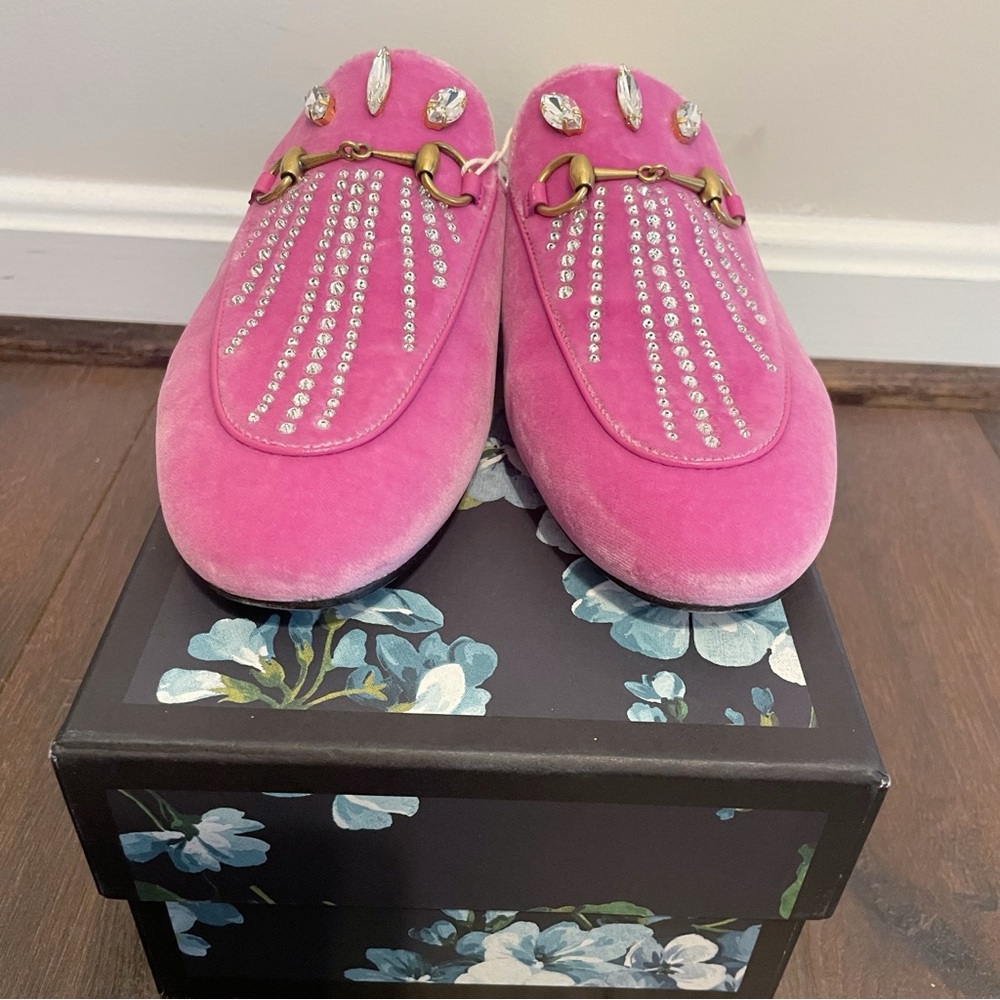 Gucci Princetown Embellished Velvet Mule Pink size 38 - Picture 9 of 11